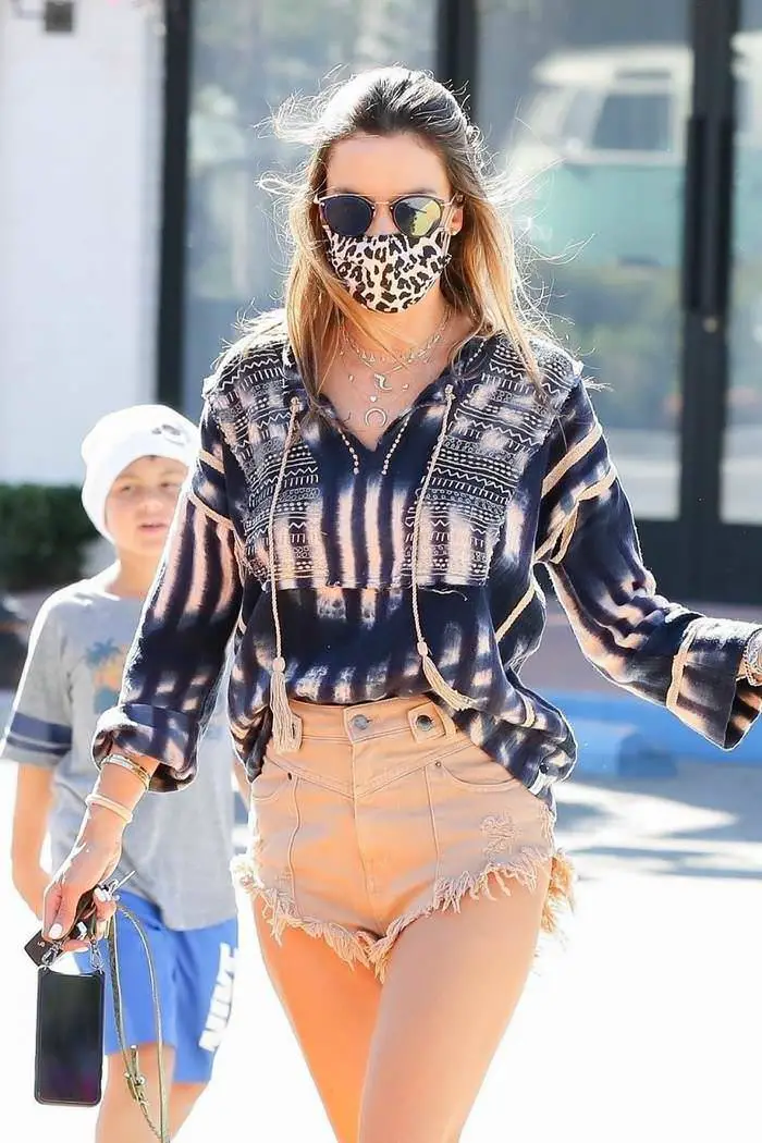 alessandra ambrosio wows in a leopard print face mask and short shorts 1
