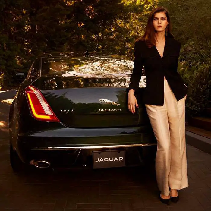 Alexandra Daddario Posing for Jaguar XJ Collection