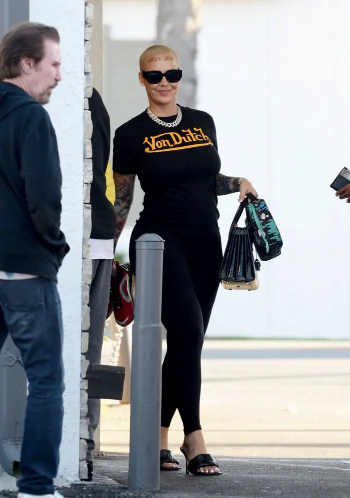 Amber Rose Out and Showing Her New Face Tattoo in LA