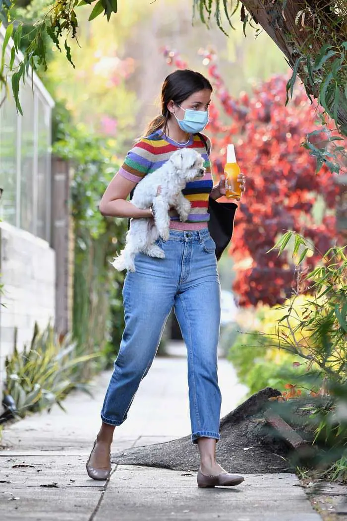 ana de armas in a rainbow striped top with ben affleck outside her home 3