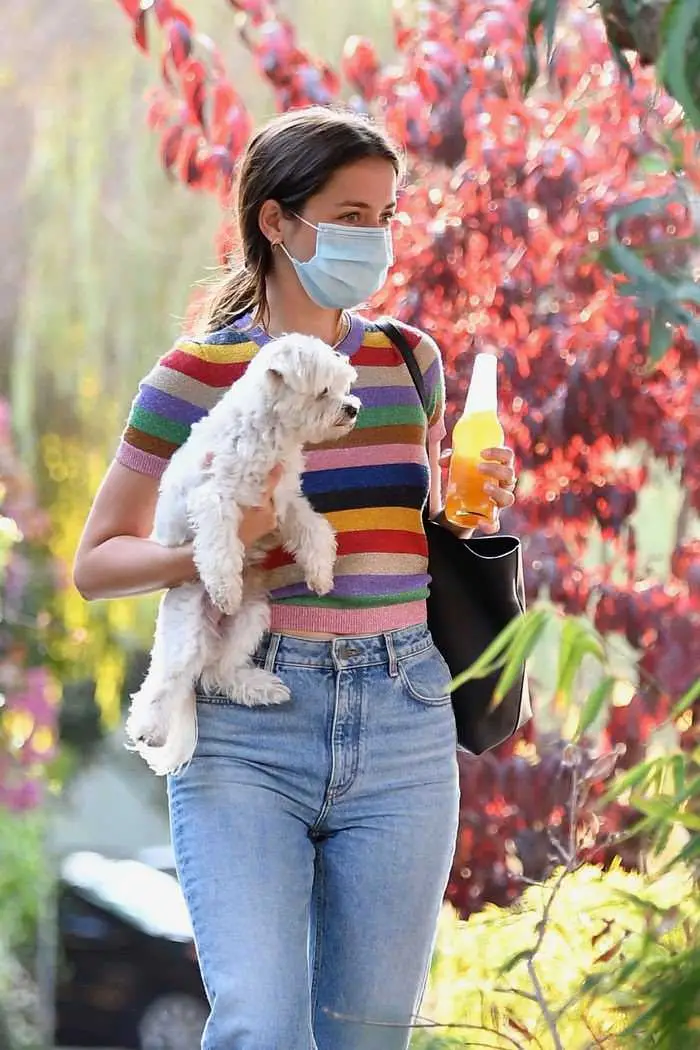 ana de armas in a rainbow striped top with ben affleck outside her home 5