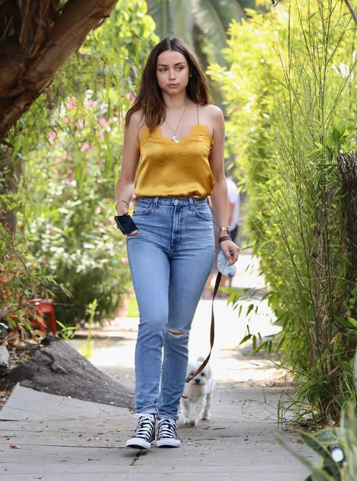 Ana de Armas Steps Out in Satin Camisole for a Dog Walk in Venice