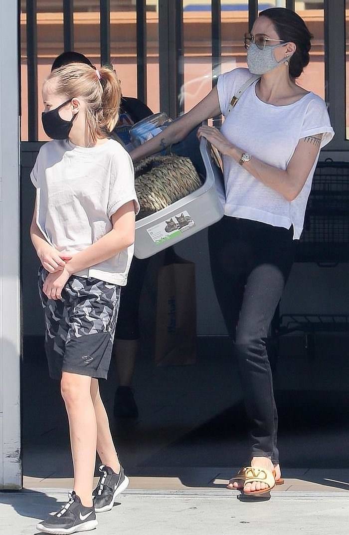 angelina jolie rocks a casual look while taking her daughter to a pet store 1