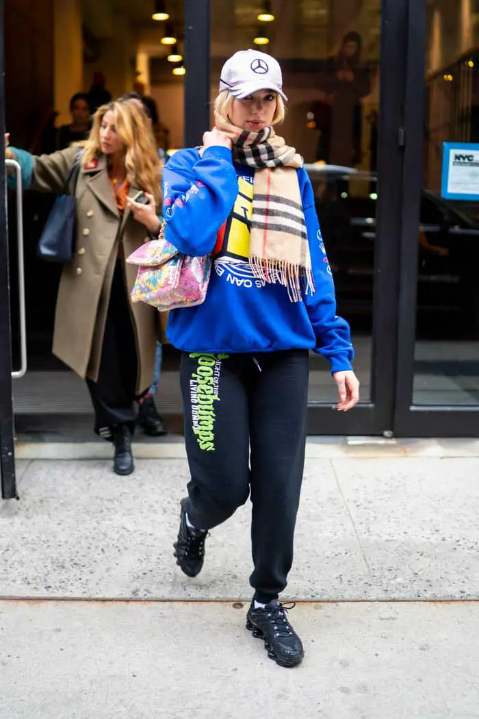 Dua Lipa in Colorful Sweats Exiting Hotel in New York City