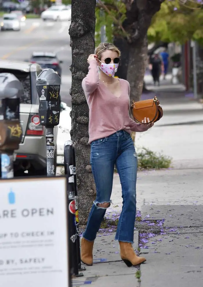 Emma Roberts Cuts a Casual Chic Look in a Pink Sweater in LA
