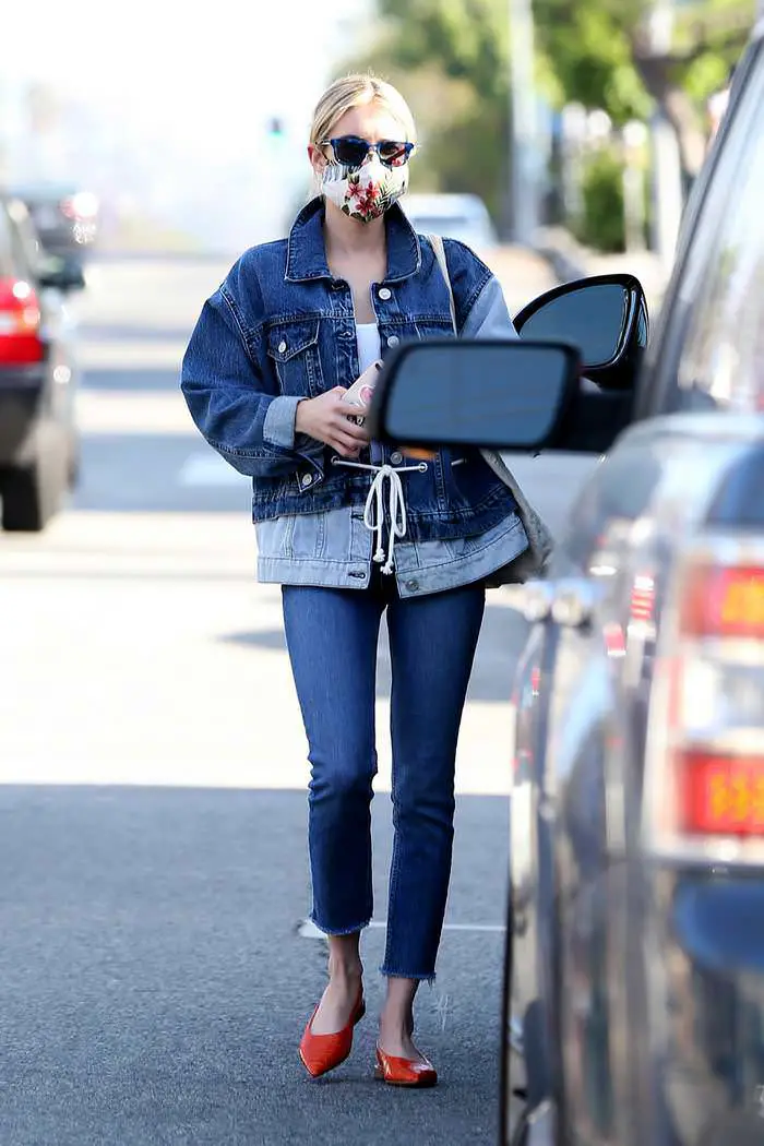 Emma Roberts Grocery Run in Double Denim Outfit