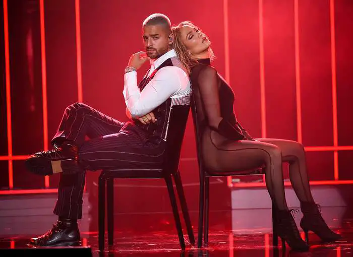 jennifer lopez gets hot in sheer catsuit with maluma at 2020 amas 5
