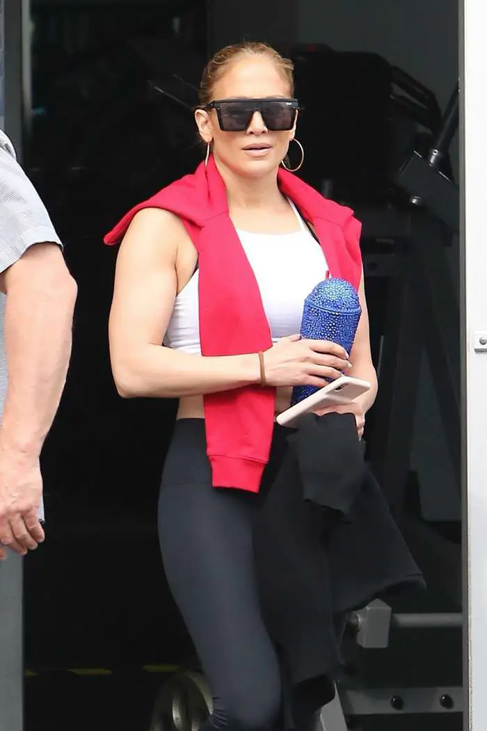 Jennifer Lopez in Black Spandex Leggings Leaving the Gym in Miami
