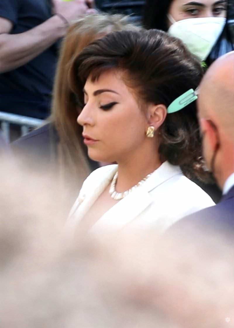 lady gaga looks chic in an ivory skirt on the movie set in rome 1