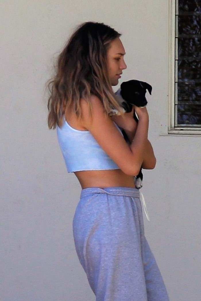 maddie ziegler cuddles with a cute puppy in palm springs 2