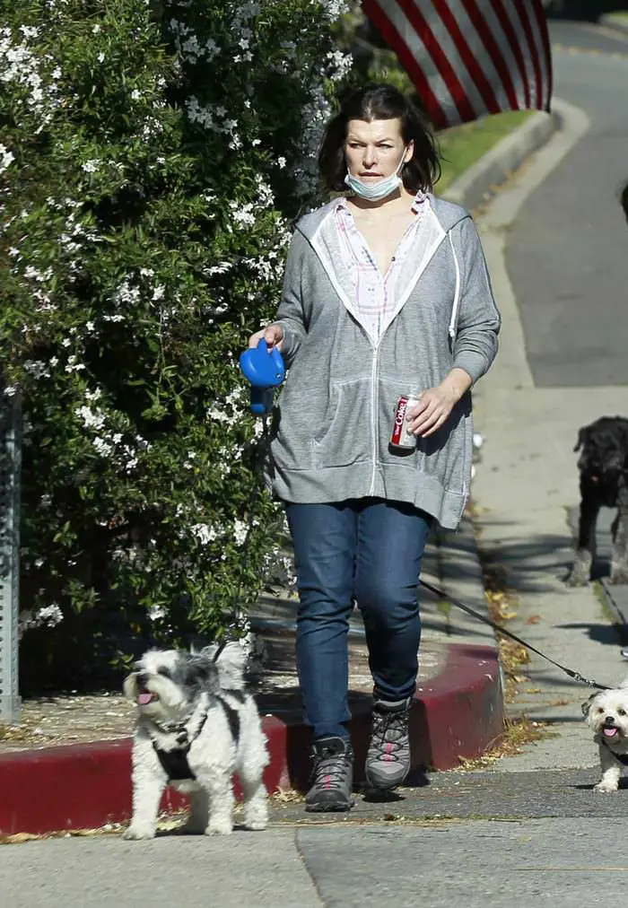 milla jovovich cuts a relaxed look as she takes her dogs for a walk 4