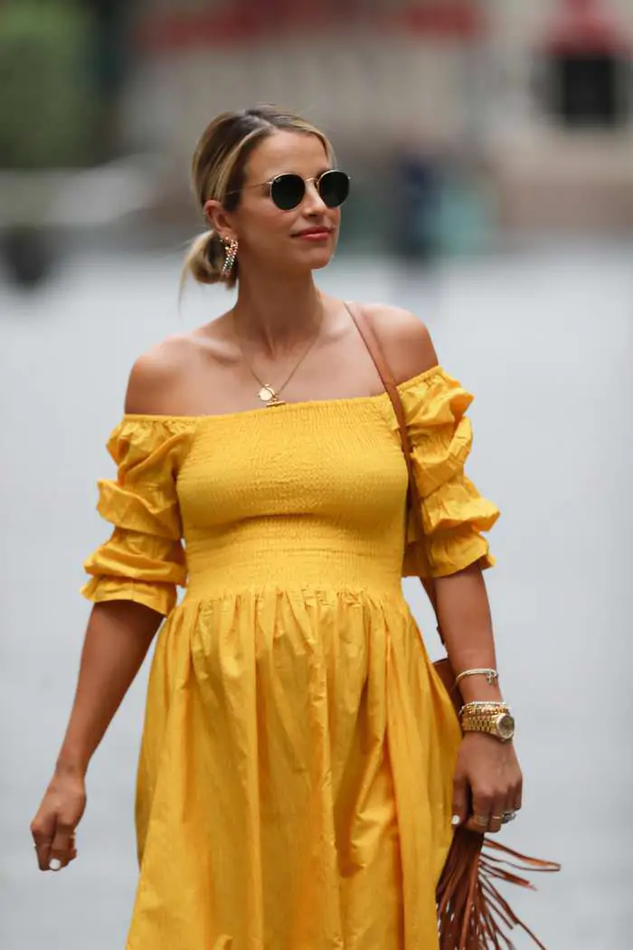 Pregnant Vogue Williams Rocks a Yellow Maxi Dress