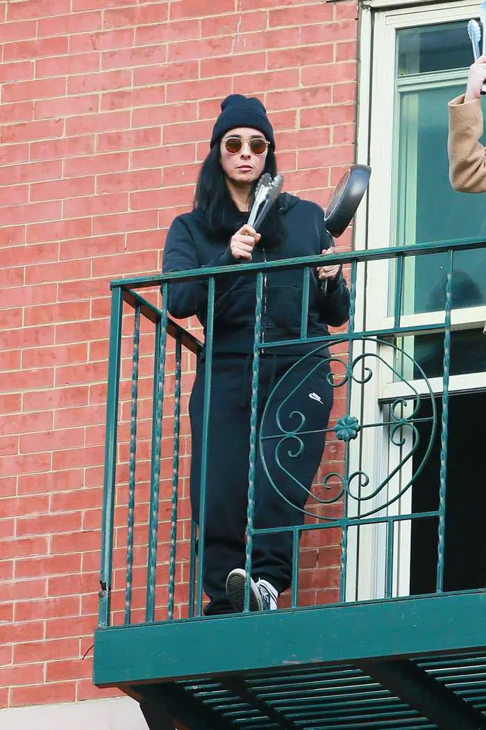 Sarah Silverman in Black Zip Hoodie on the Balcony in NYC