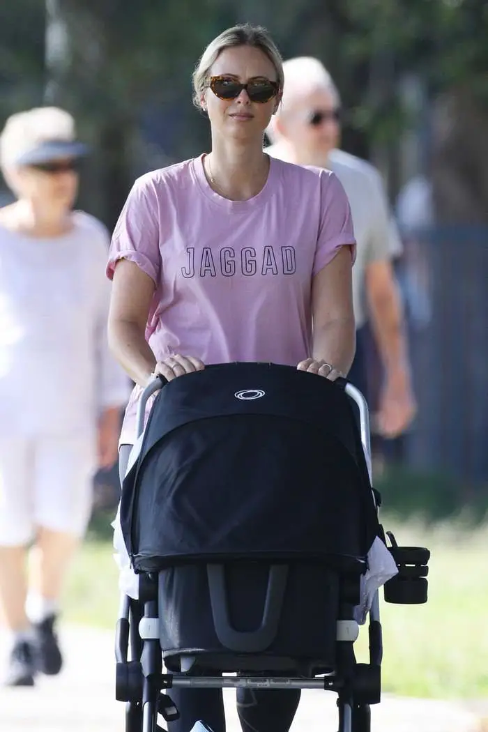 Sylvia Jeffreys Takes her Son for a Stroll in Double Bay