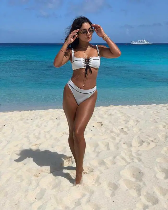vanessa hudgens posed in a flattering white bikini and shared snaps 4