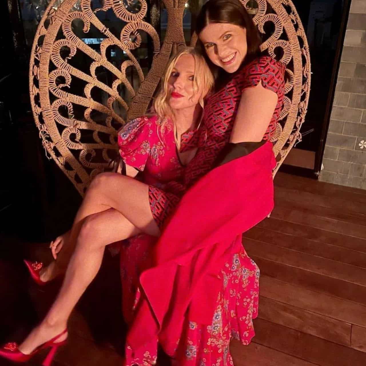Alexandra Daddario in Versace’s Dress Posed with InStyle’s Laura Brown
