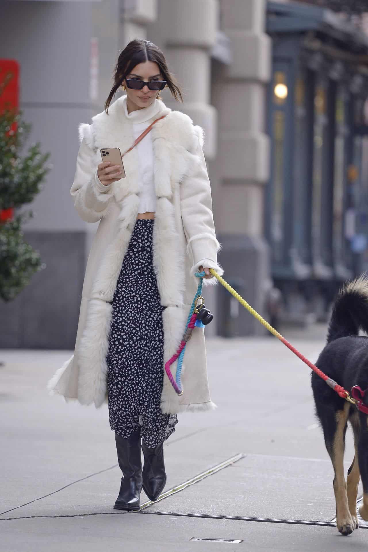 Emily Ratajkowski Sported a City Chic Look while Walking her Dog in NY