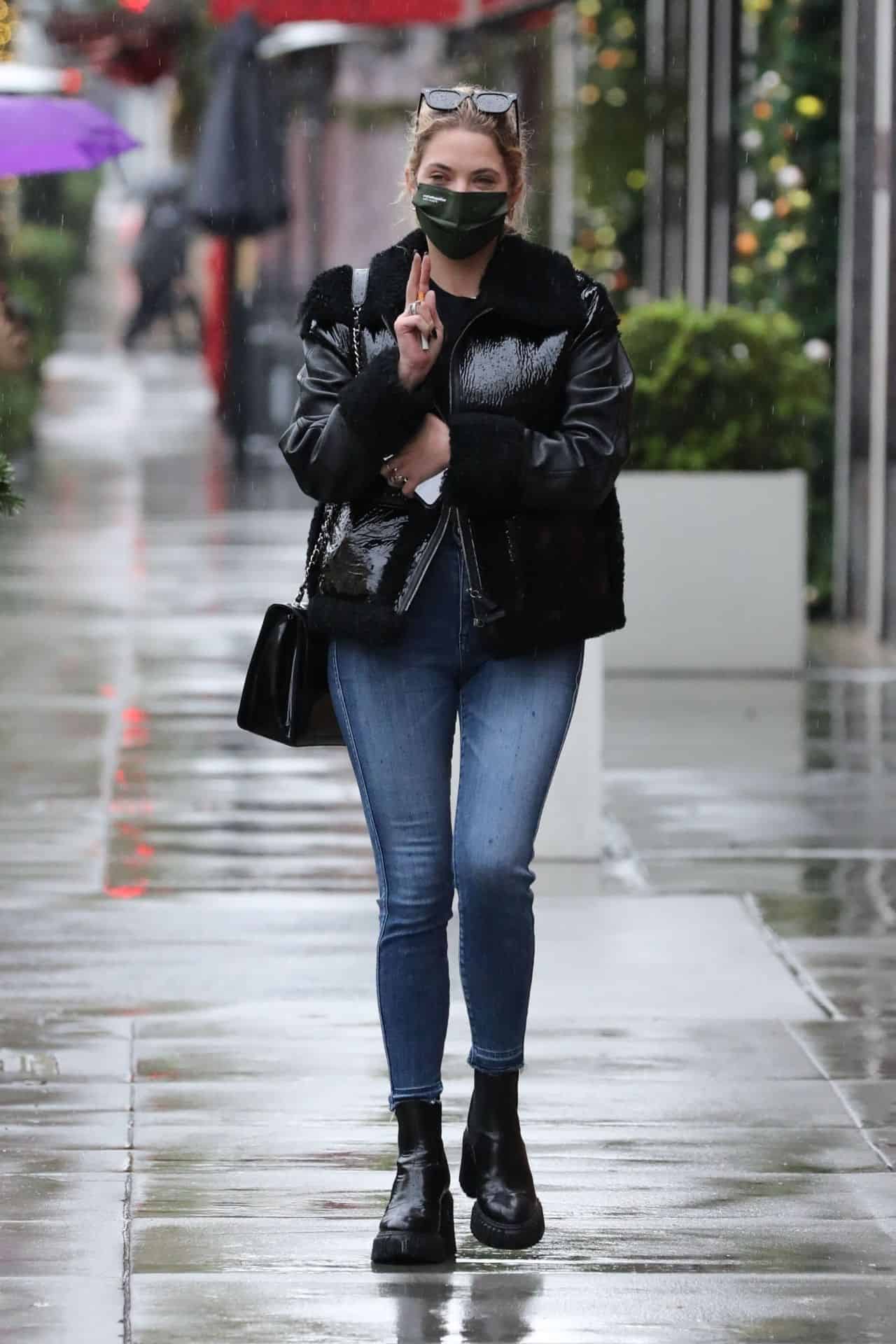 Ashley Benson Running Errands in Beverly Hills on a Rainy Day