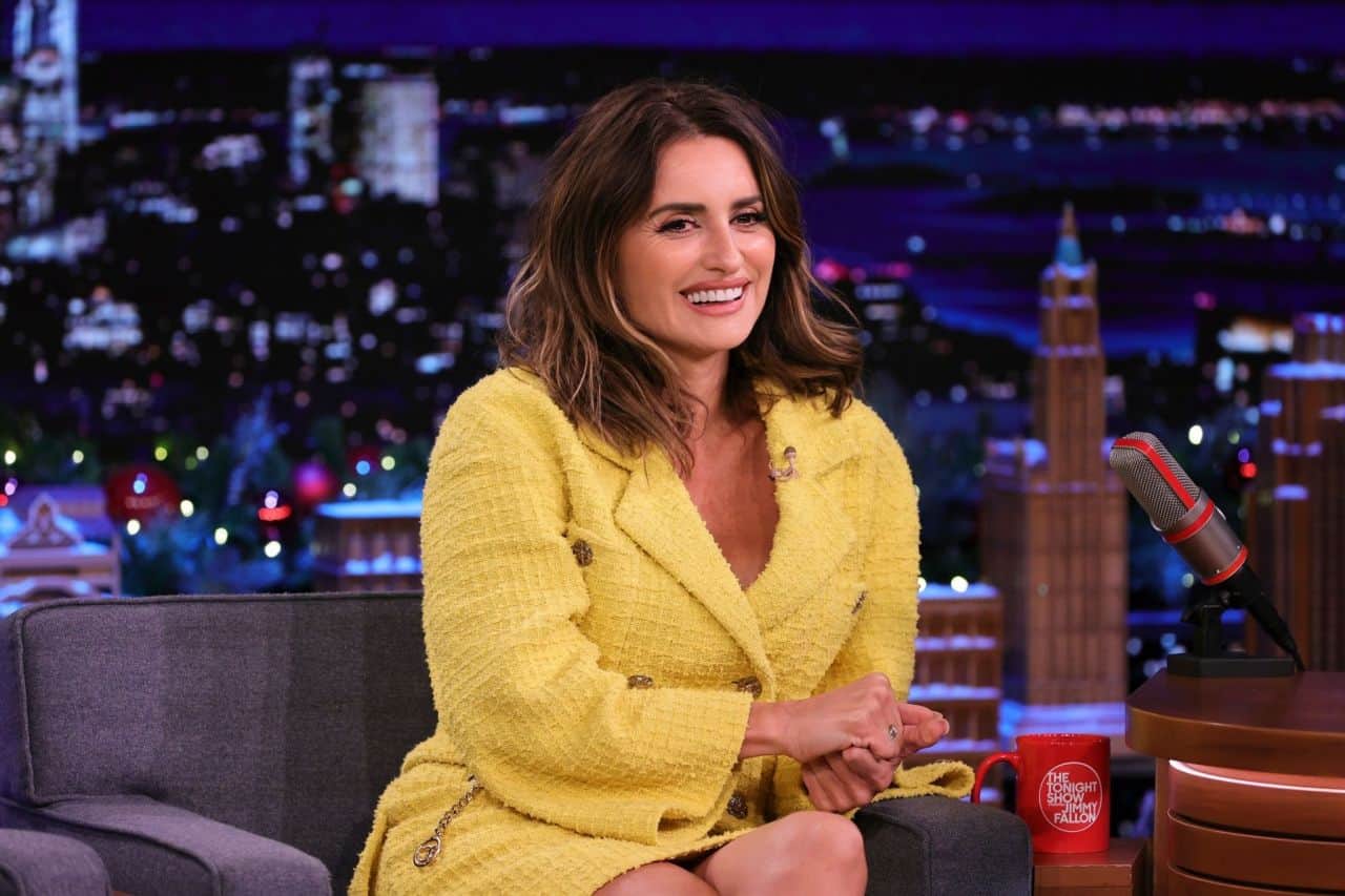 Penelope Cruz in a Yellow Blazer and Short Skirt Attends The Tonight Show