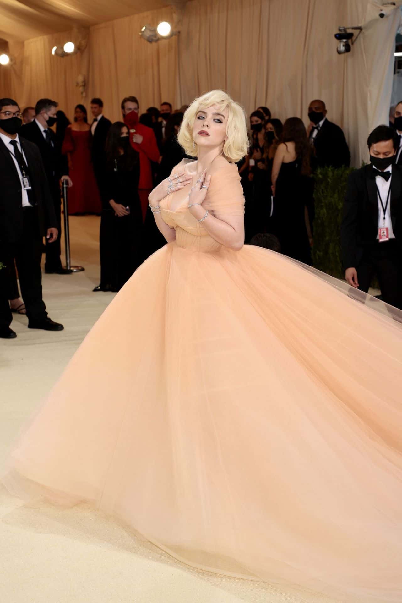 Billie Eilish Amazes All in her Peach-colored Gown at the 2021 Met Gala