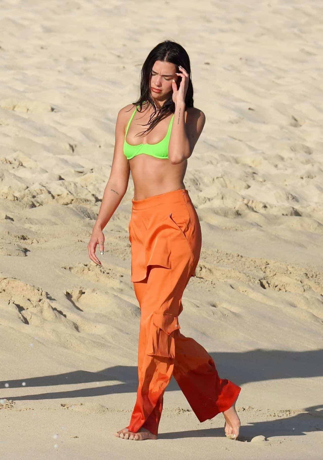 Dua Lipa Turns Up the Heat in a Neon Green Bikini at the Beach in St. Barts