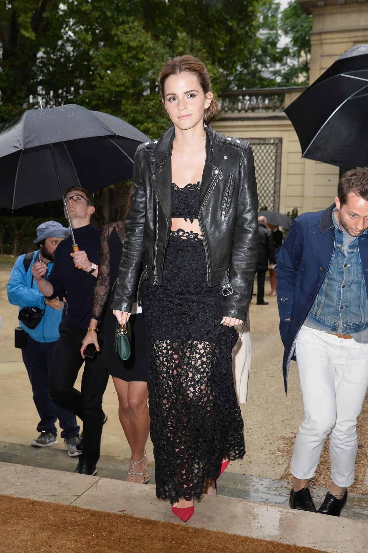 Emma Watson Stuns in a Daring Lace Look During the Valentino Couture Show