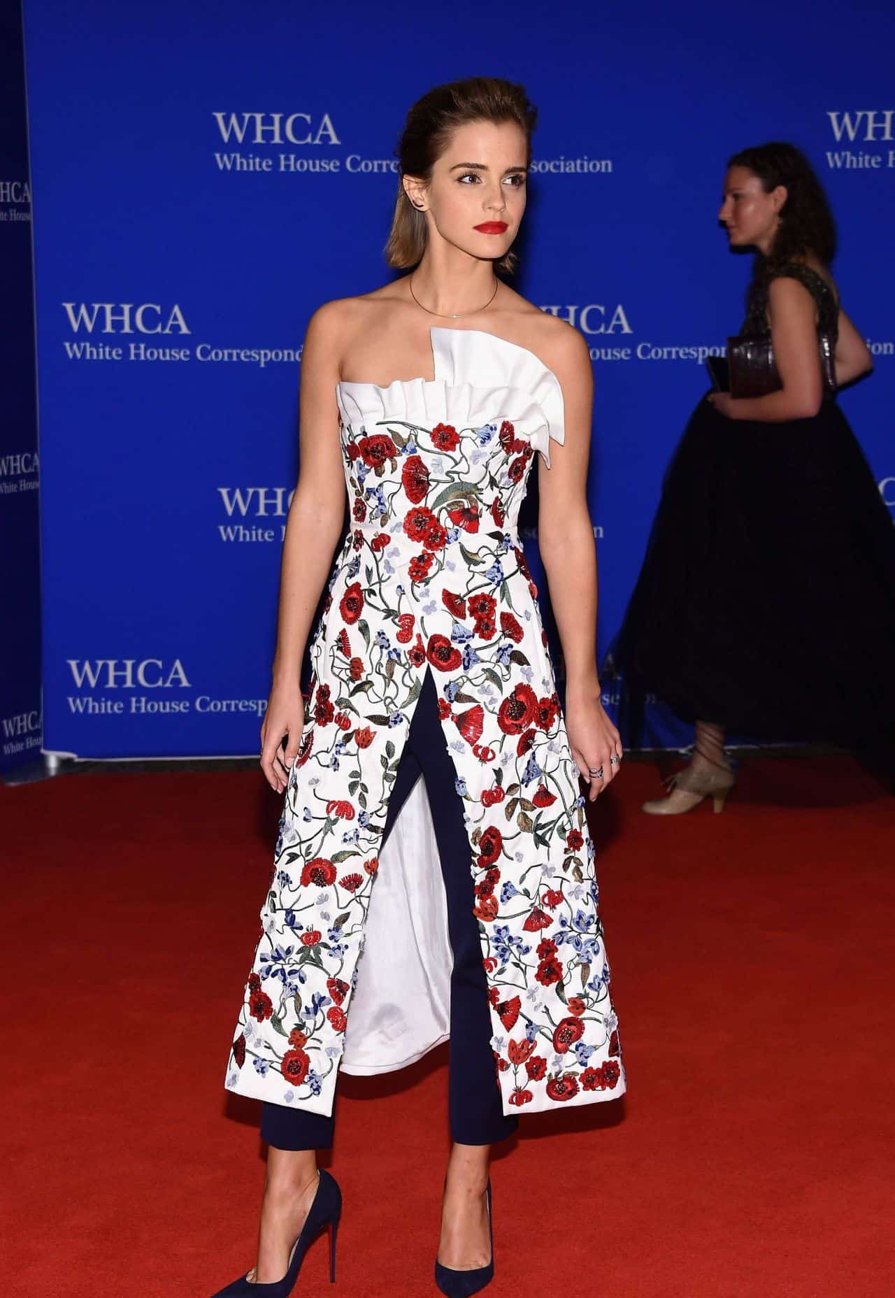 Emma Watson Took a Style Risk with a Strapless Dress and Pants at White House Correspondents' Association.