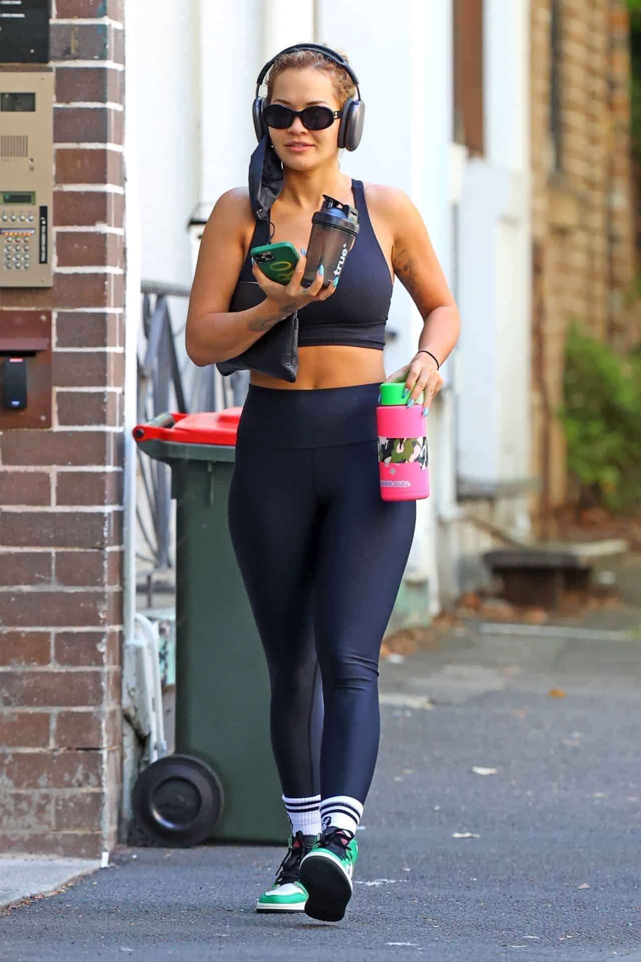 Rita Ora Sparkles in All-black Activewear after a Heavy Workout at the Gym in Sydney