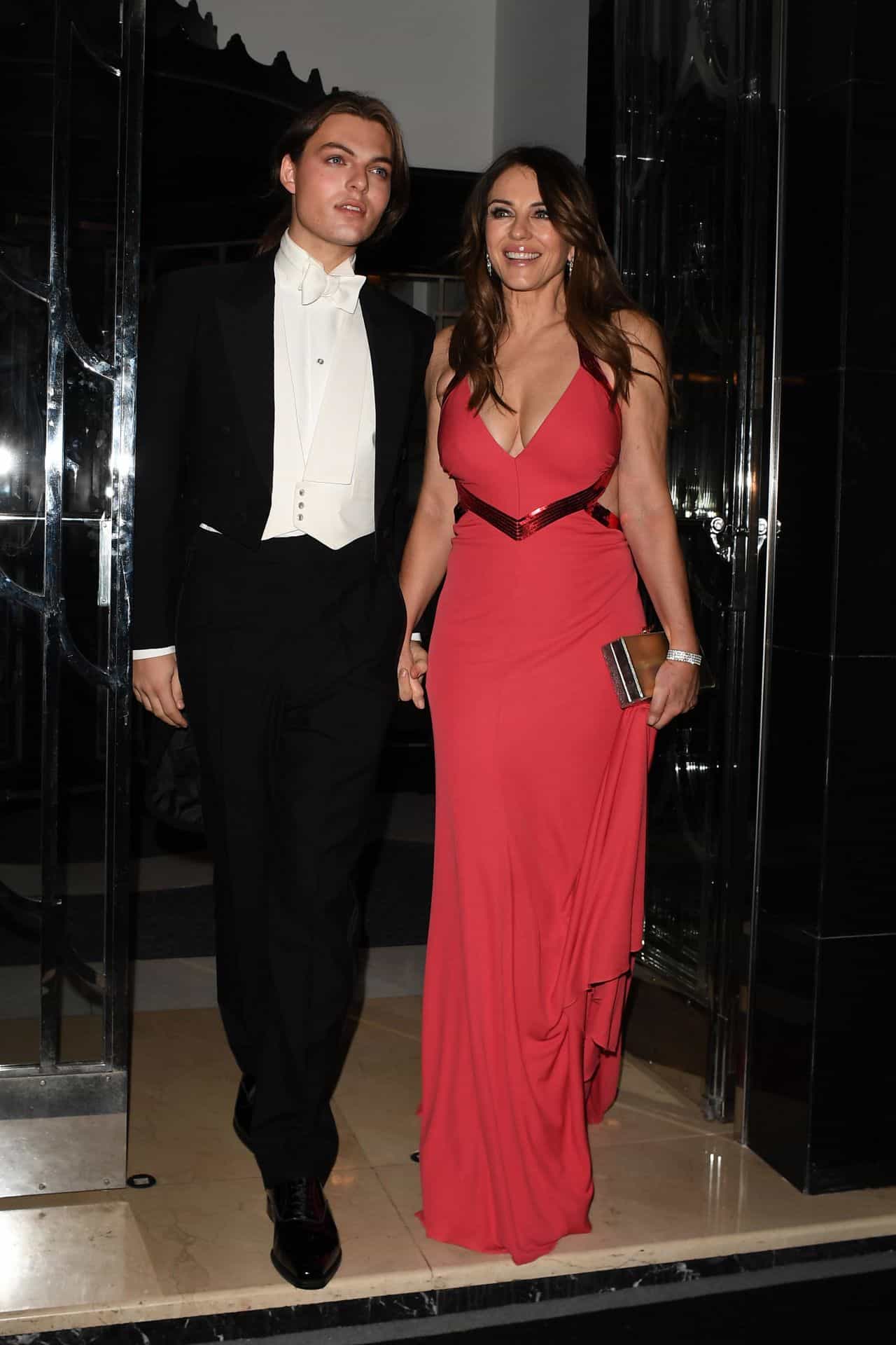Elizabeth Hurley Stuns in a Red Dress at Joan Collins' 88th Birthday Party