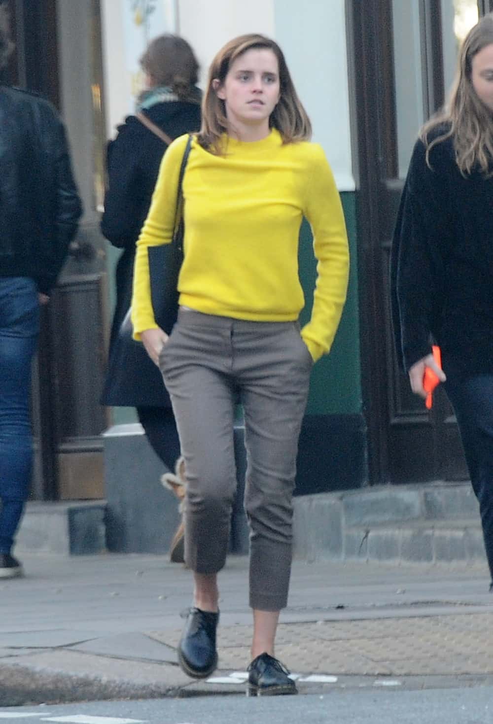 Emma Watson Looked Chic in a Yellow Sweater as she Headed Out to Lunch