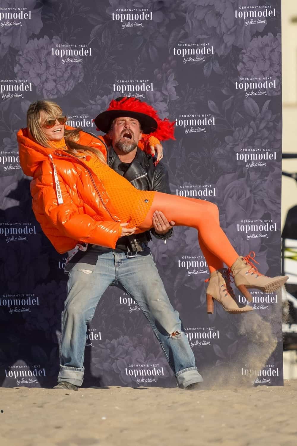 Heidi Klum Rocks an All-orange Outfit on the Set of Germany's Next Top Model
