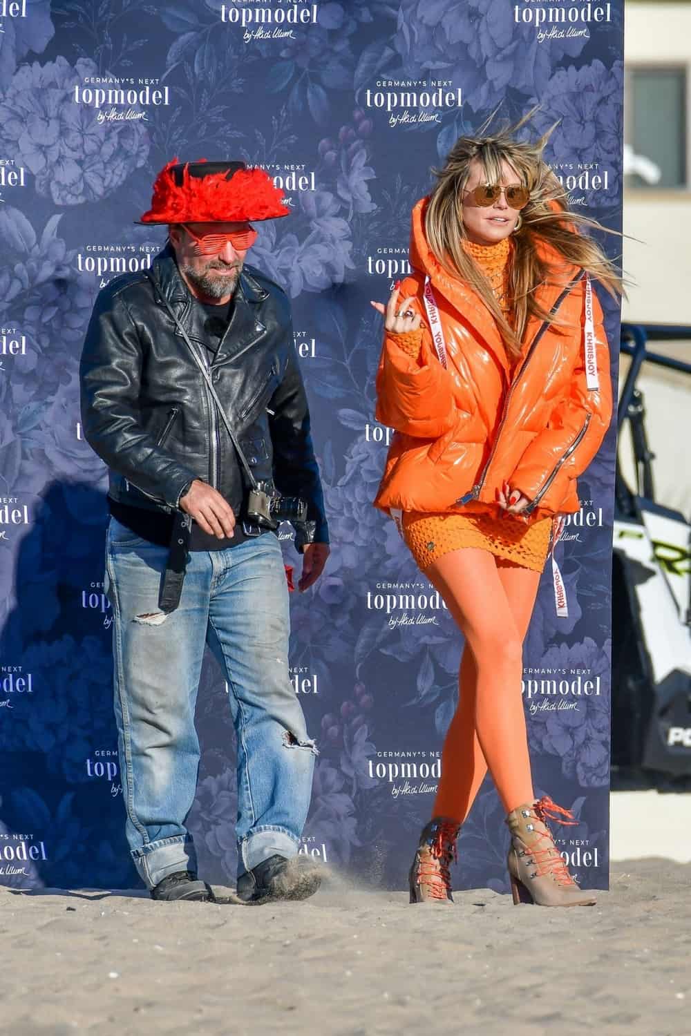 Heidi Klum Rocks an All-orange Outfit on the Set of Germany's Next Top Model