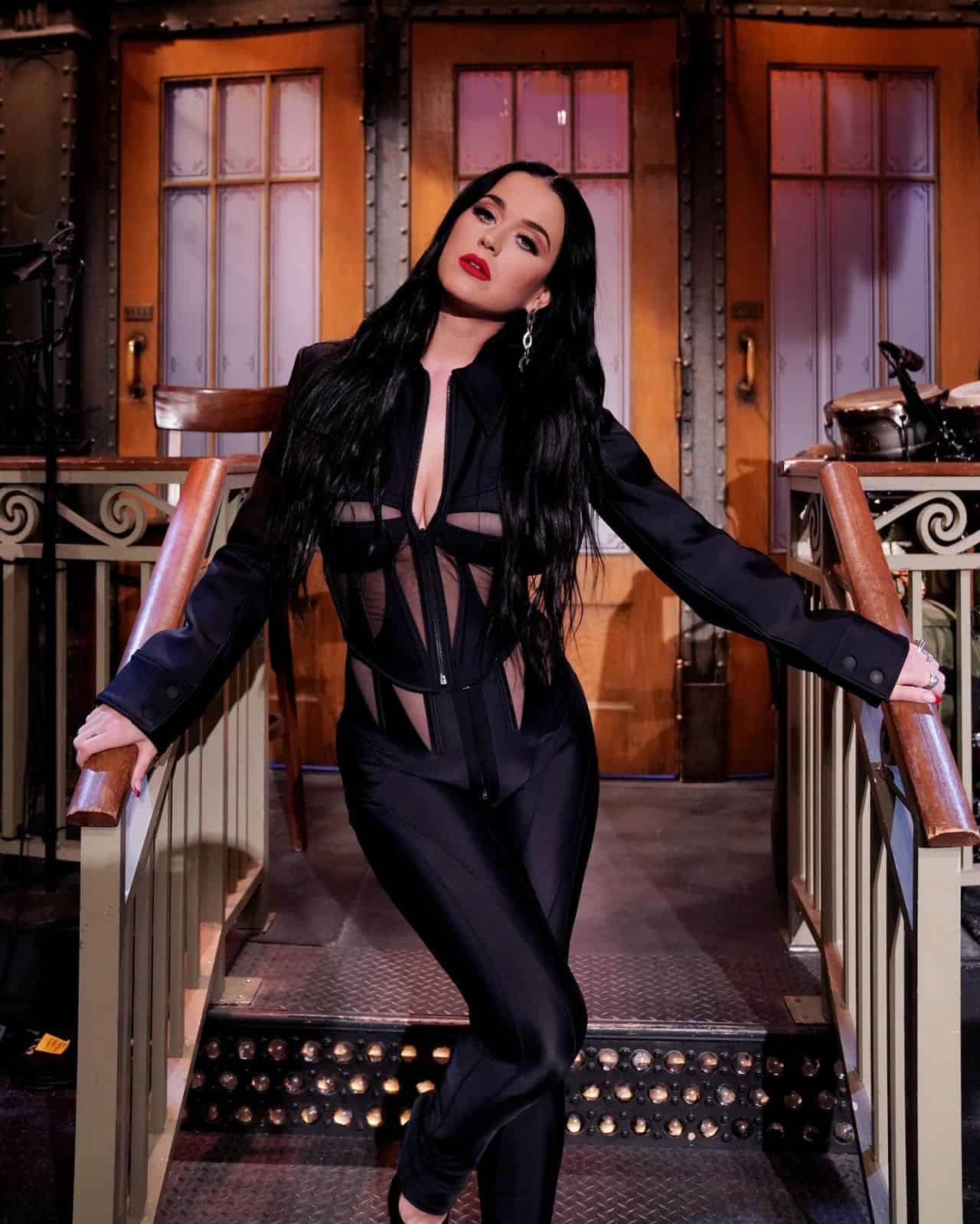 Katy Perry Looked Amazing in a Seductive Corset Jacket with Sheer Cutouts