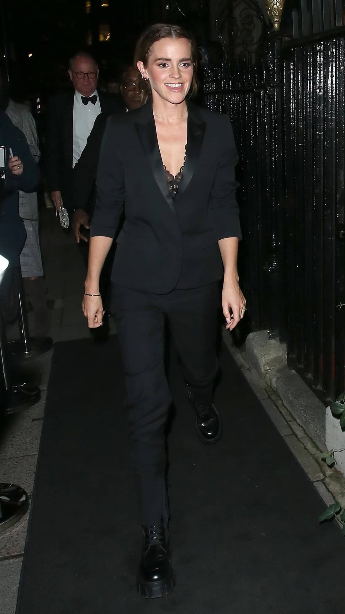 Emma Watson in a Pantsuit at the British Vogue x Tiffany Party at Annabel's