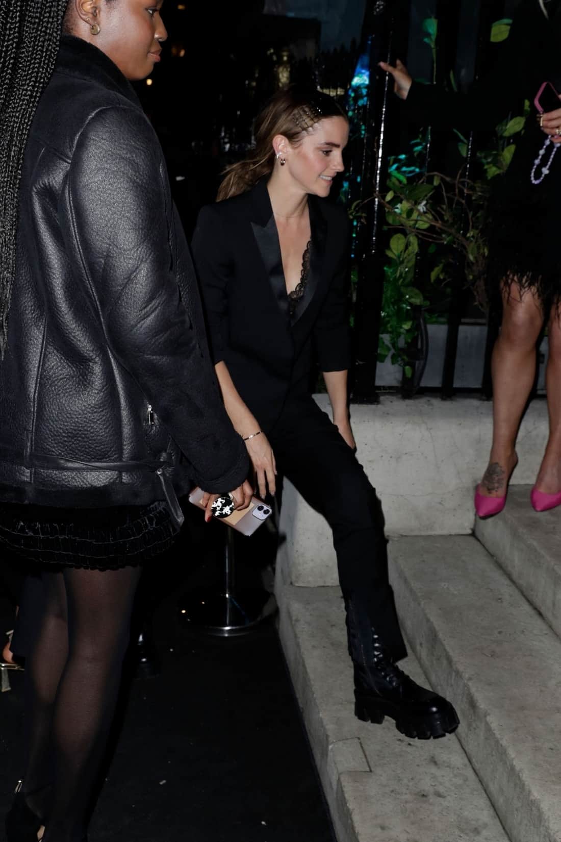 Emma Watson in a Pantsuit at the British Vogue x Tiffany Party at Annabel's