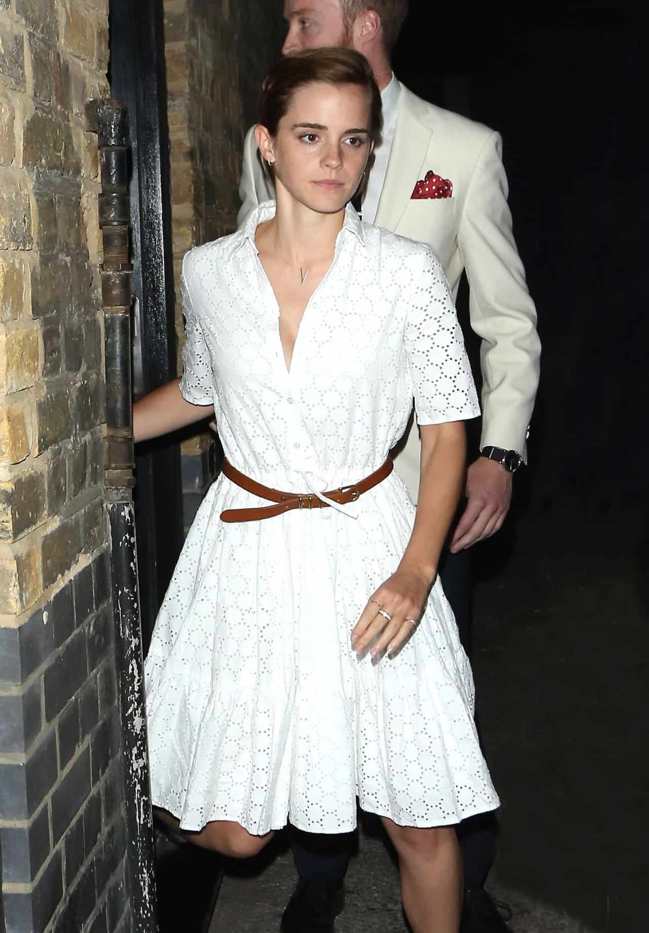 Emma Watson Shows Off her Bust in Retro Dress at the Chiltern Firehouse