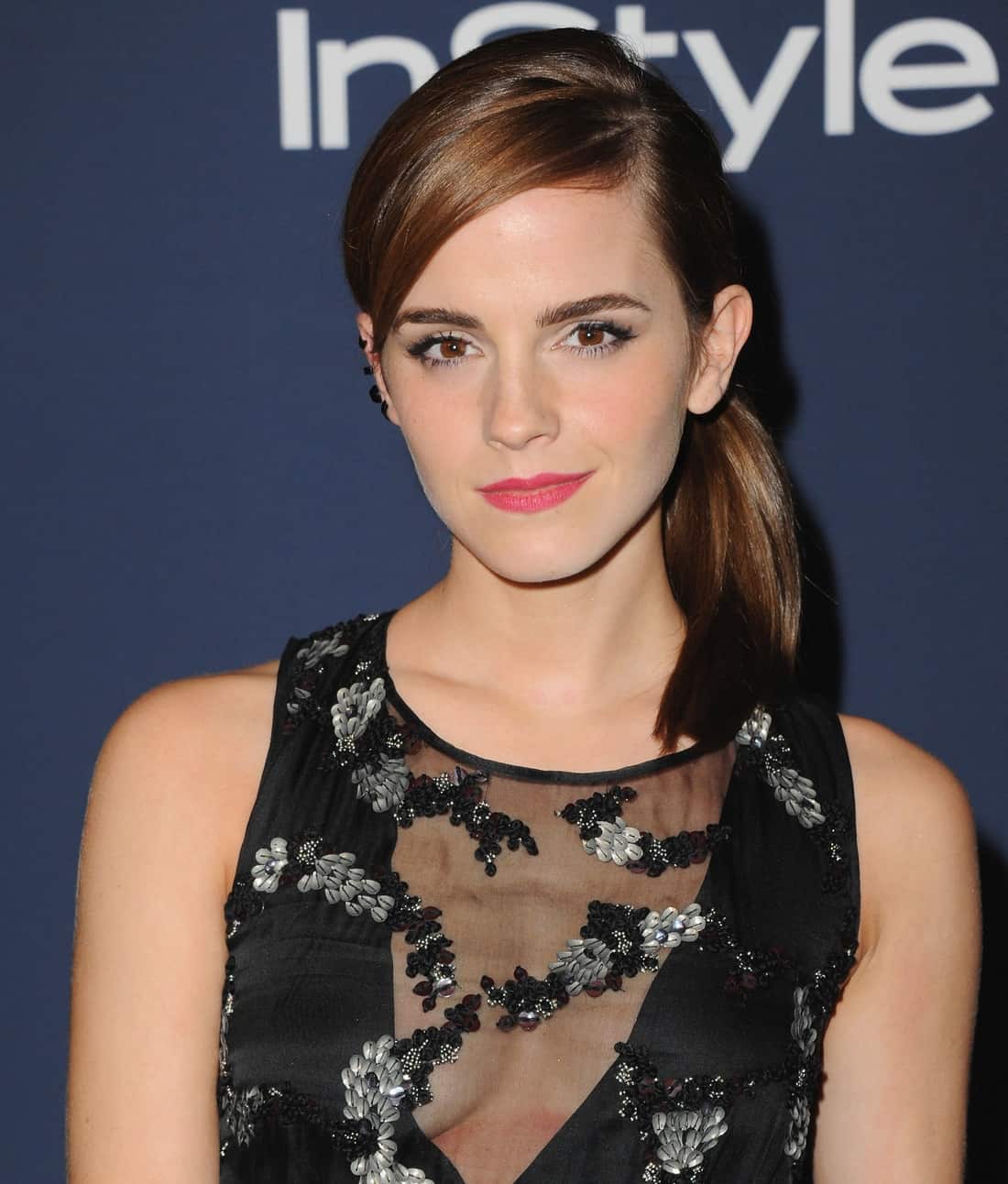 Emma Watson Wore a Dark Sheer Dress at the Golden Globes Afterparty