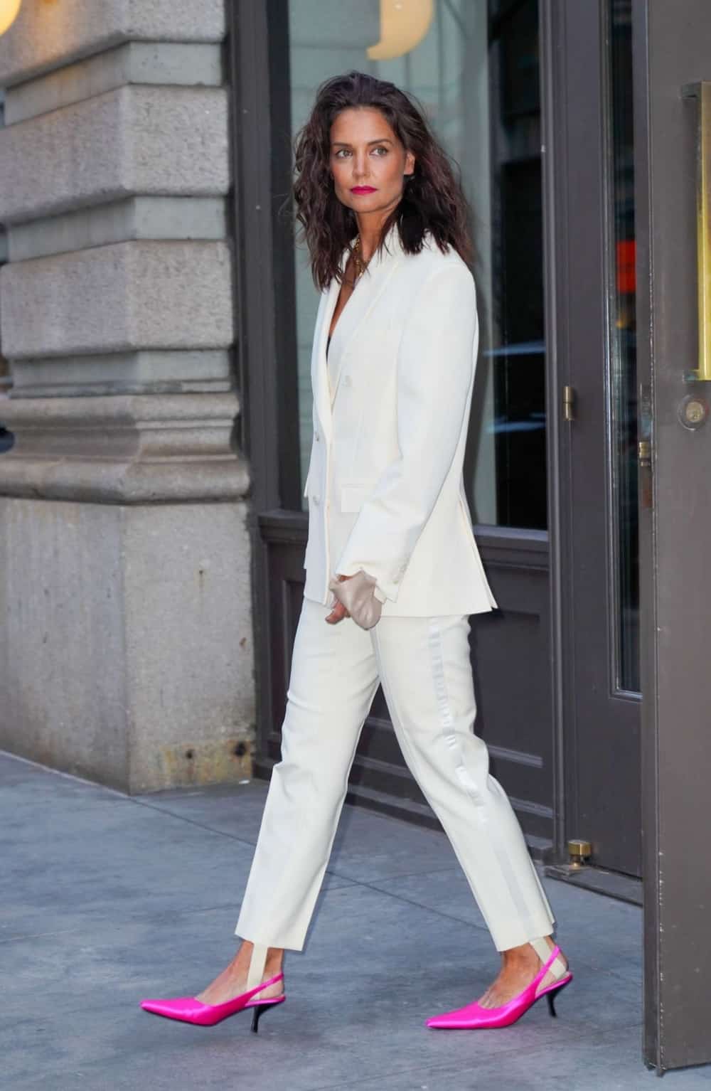 Katie Holmes Rocks a Pantsuit and Pink Heels for the RiseNY Grand Opening