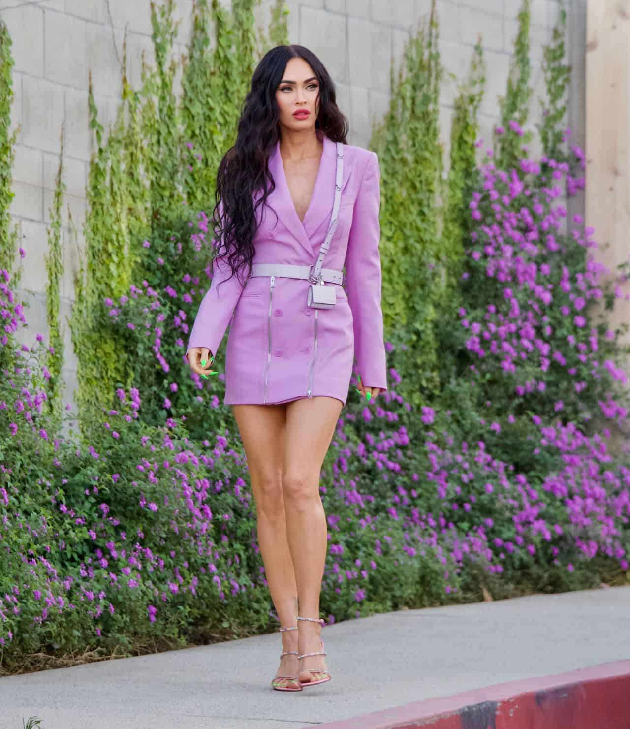 Megan Fox Wore Only a Pink Blazer with a Belt on her Business Meeting in LA