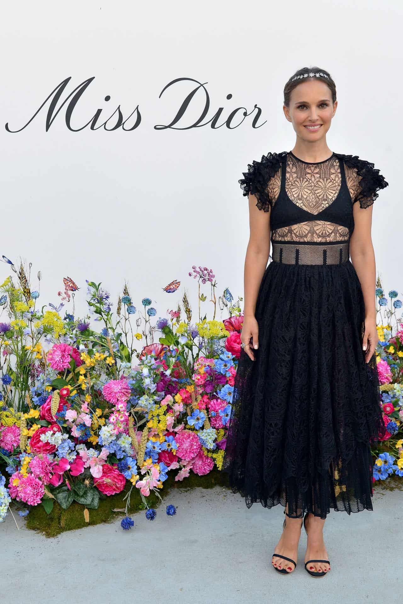 Natalie Portman Shines in Black at the Miss Dior Millefiori Garden Pop-Up