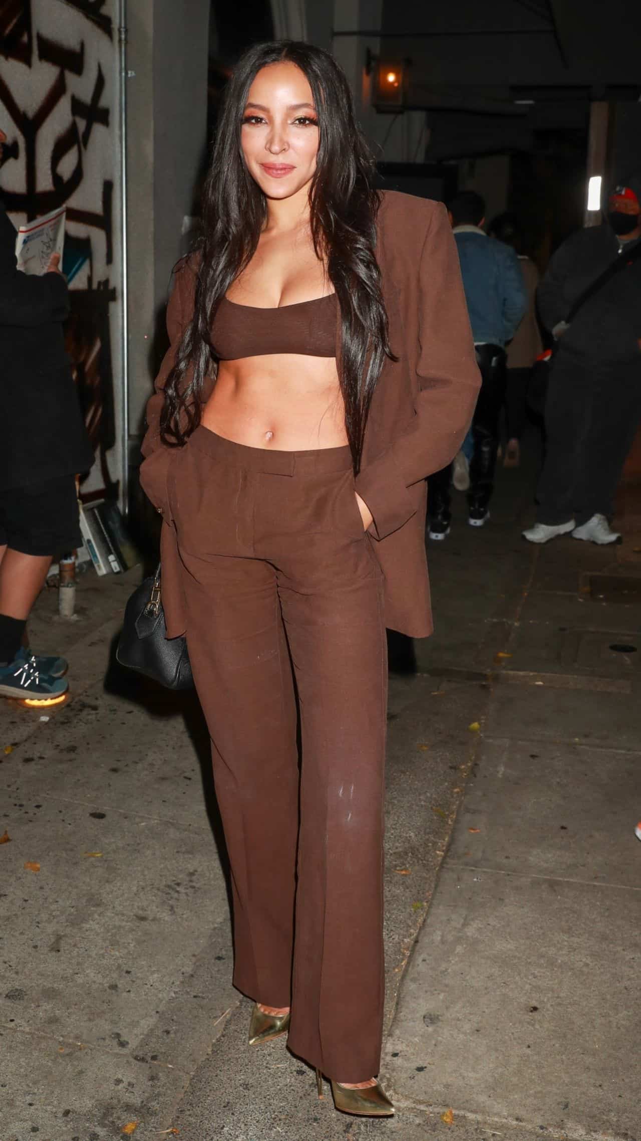 Tinashe Stuns in an Attractive Brown Pantsuit at Dinner at Craig's in WeHo