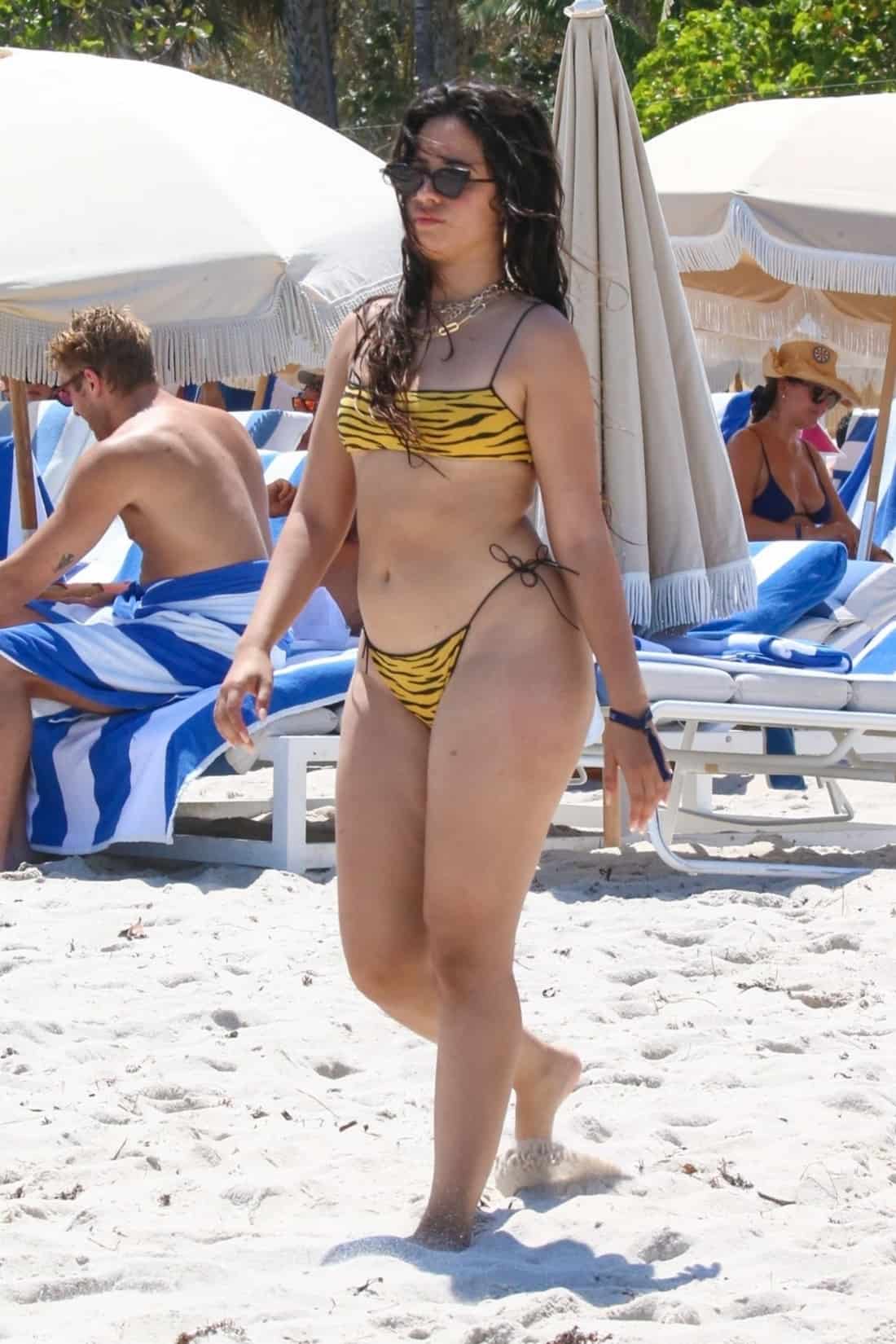 Camila Cabello Shows Off Her Figure in a Tiger-stripe Micro Bikini in Miami Beach
