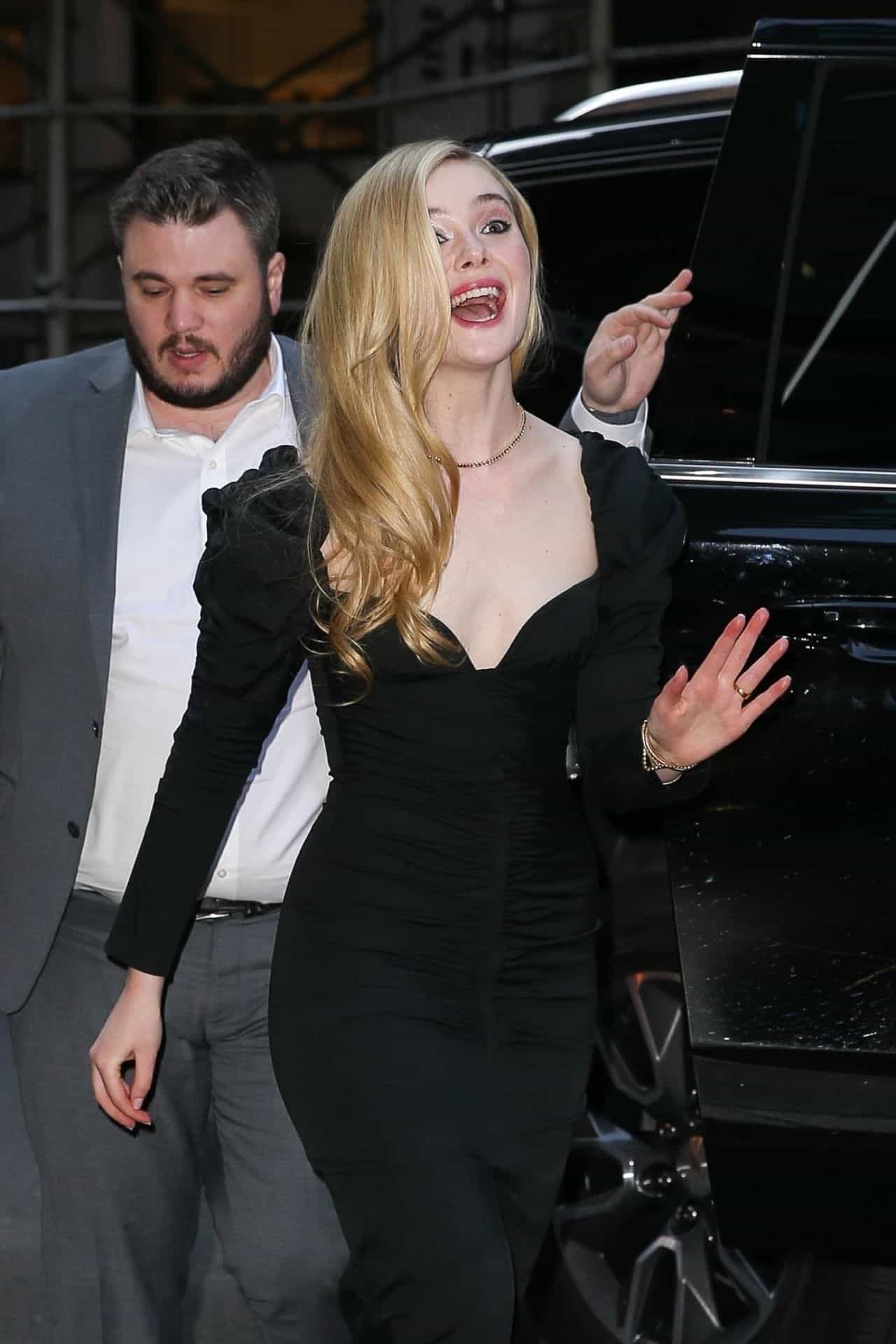 Elle Fanning Stuns in a Black as She Arrives at Stephen Colbert's Show