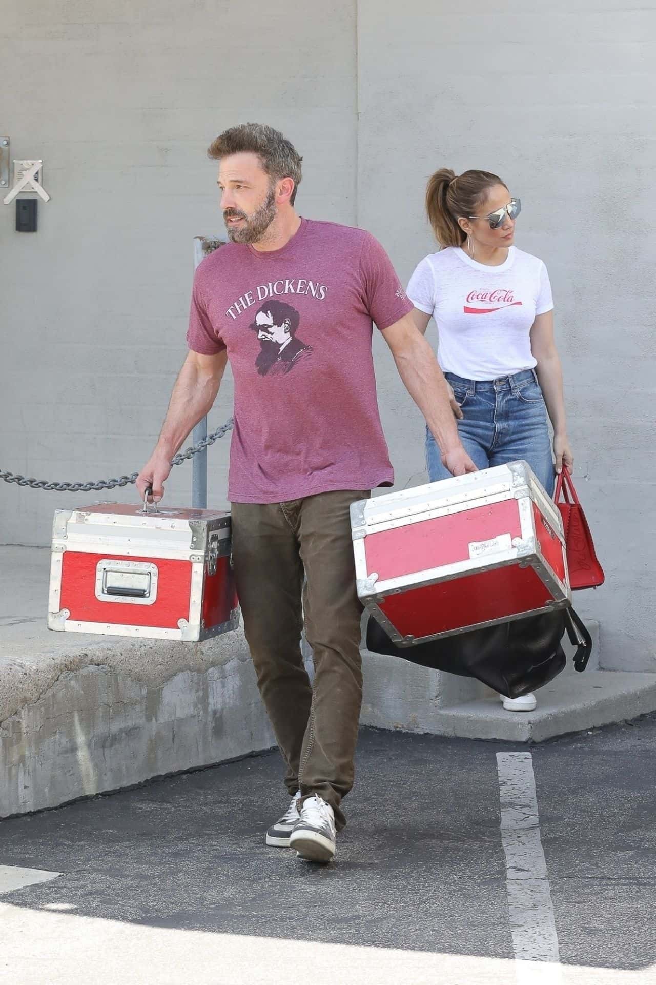 Jennifer Lopez Wears a Coca-Cola T-shirt as She Leaves the Studio with Ben Affleck
