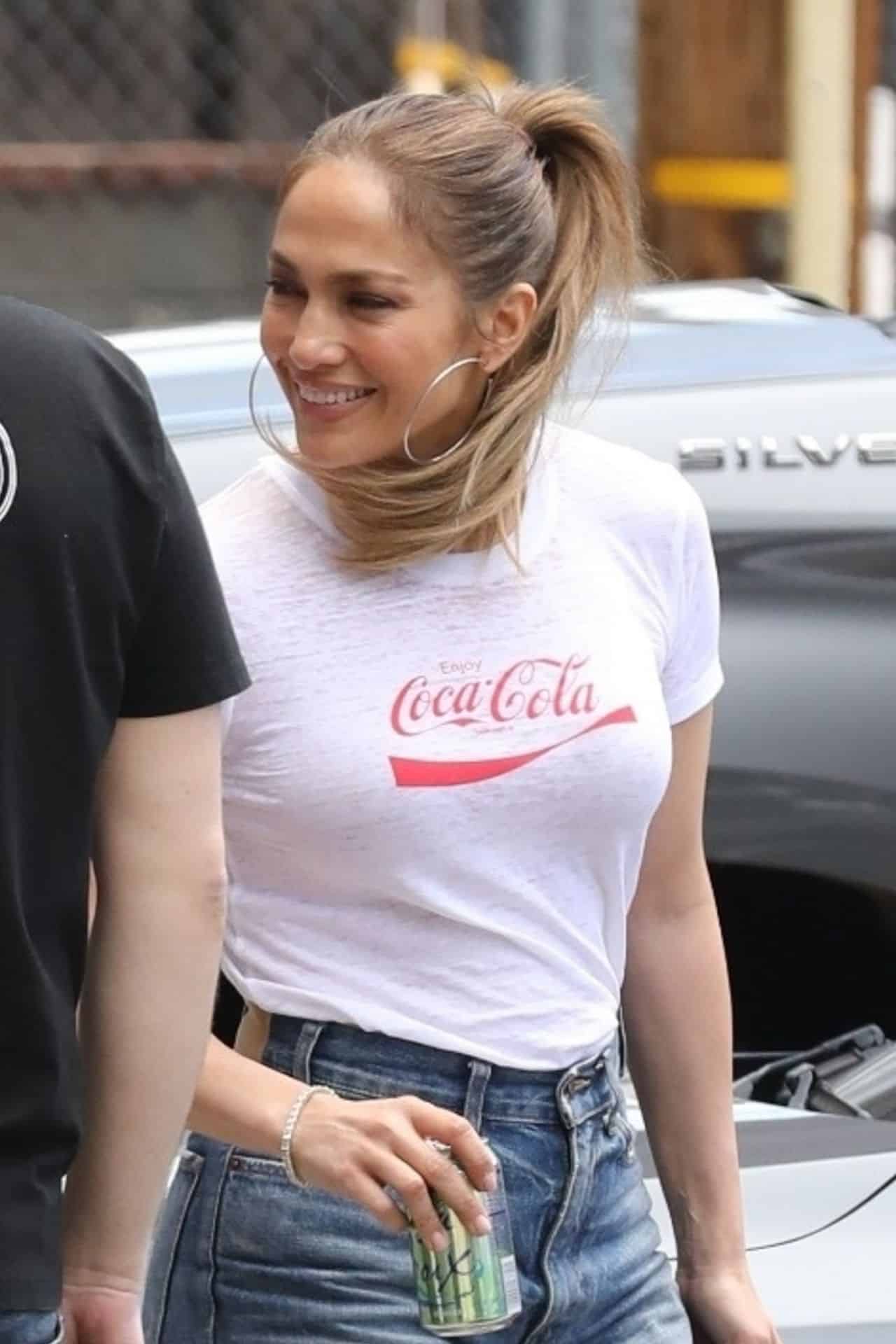 Jennifer Lopez Wears a Coca-Cola T-shirt as She Leaves the Studio with Ben