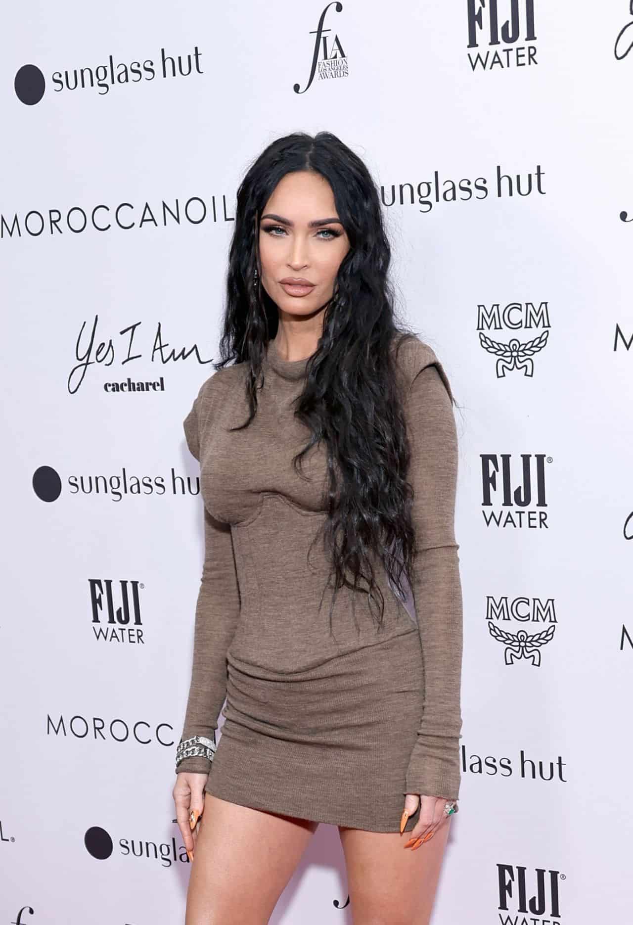 Megan Fox Stuns in a Brown Mini Dress at The Daily Front Row Fashion Awards