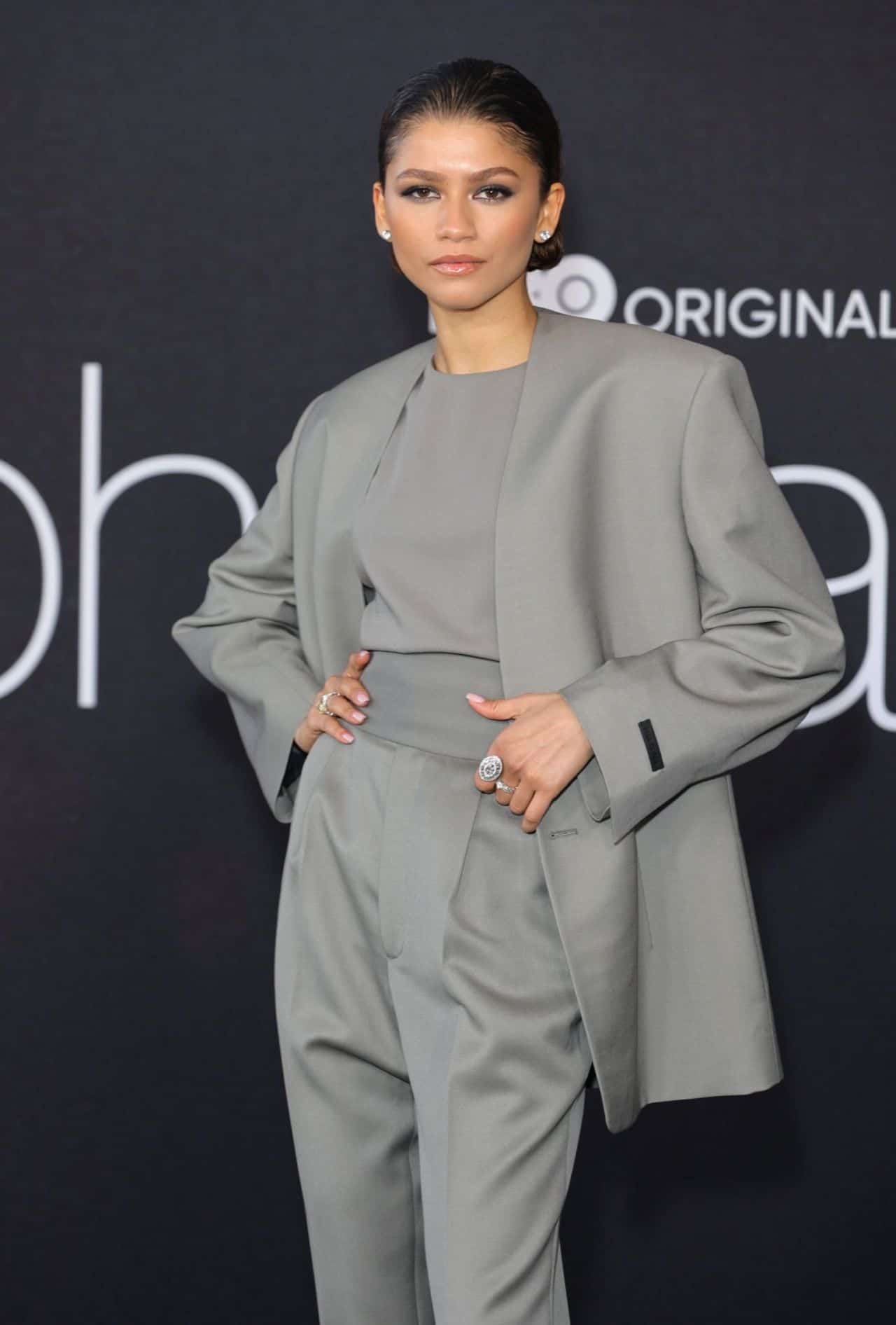 Zendaya Looked Stylish in a Gray Pantsuit at HBO Max “Euphoria” FYC Event