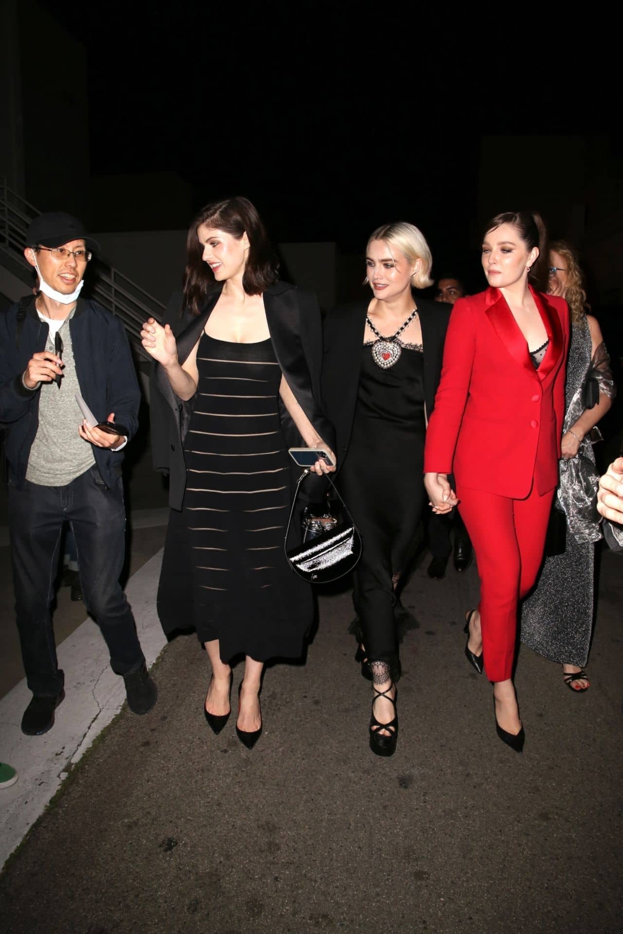 Alexandra Daddario Oozed Beauty in a Chic Dress with Semi-sheer Stripes