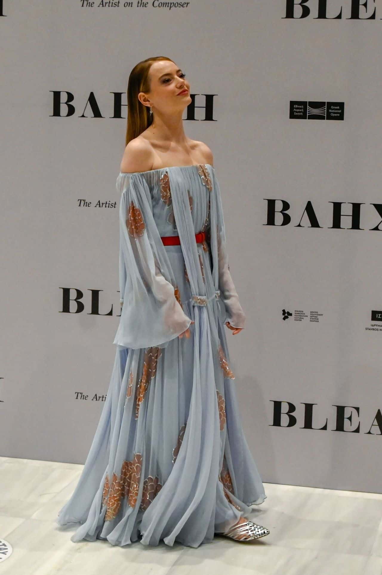 Emma Stone Stuns in a Pale Blue Dress at the Premiere of the Movie "Bleat"