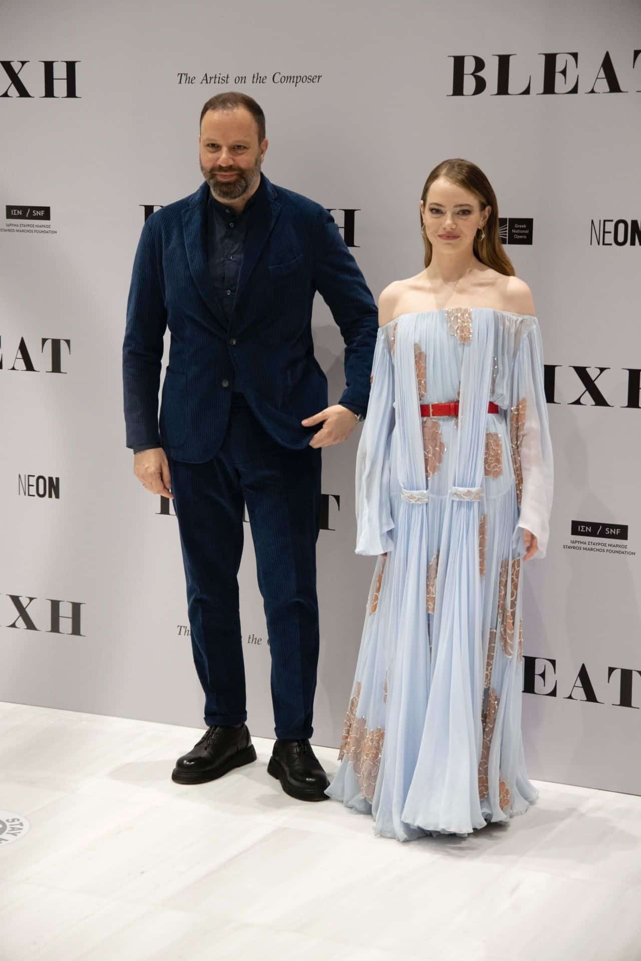 Emma Stone Stuns in a Pale Blue Dress at the Premiere of the Movie "Bleat"